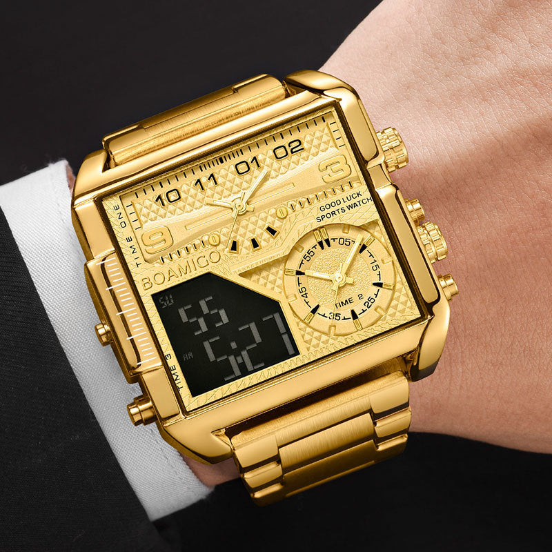BOAMIGO New Top Brand Luxury Fashion Men Watches Gold Stainless Steel Sport Square Digital Analog Big Quartz Watch for Men - 𝓢𝓱𝓸𝓹𝓵𝓮𝓬𝔂