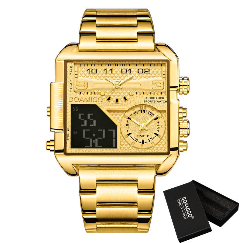 BOAMIGO New Top Brand Luxury Fashion Men Watches Gold Stainless Steel Sport Square Digital Analog Big Quartz Watch for Men - 𝓢𝓱𝓸𝓹𝓵𝓮𝓬𝔂
