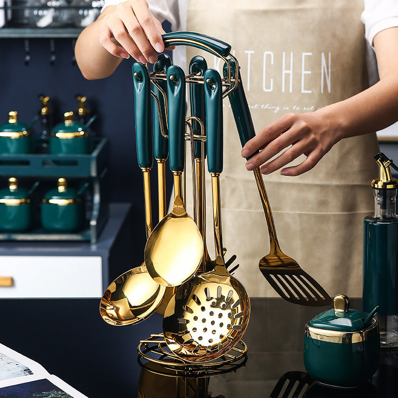 7 PCS Stainless Steel Silicone Kitchen Utensil Slotted Spatula Turner Ladle Serving Spoon Pasta Server Cooking Set - 𝓢𝓱𝓸𝓹𝓵𝓮𝓬𝔂