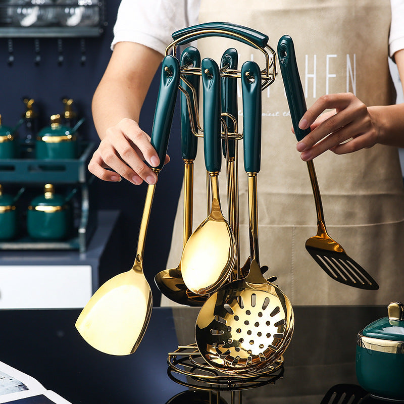 7 PCS Stainless Steel Silicone Kitchen Utensil Slotted Spatula Turner Ladle Serving Spoon Pasta Server Cooking Set - 𝓢𝓱𝓸𝓹𝓵𝓮𝓬𝔂