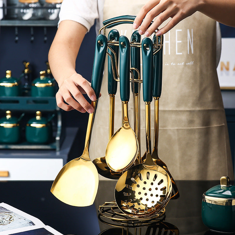 7 PCS Stainless Steel Silicone Kitchen Utensil Slotted Spatula Turner Ladle Serving Spoon Pasta Server Cooking Set - 𝓢𝓱𝓸𝓹𝓵𝓮𝓬𝔂