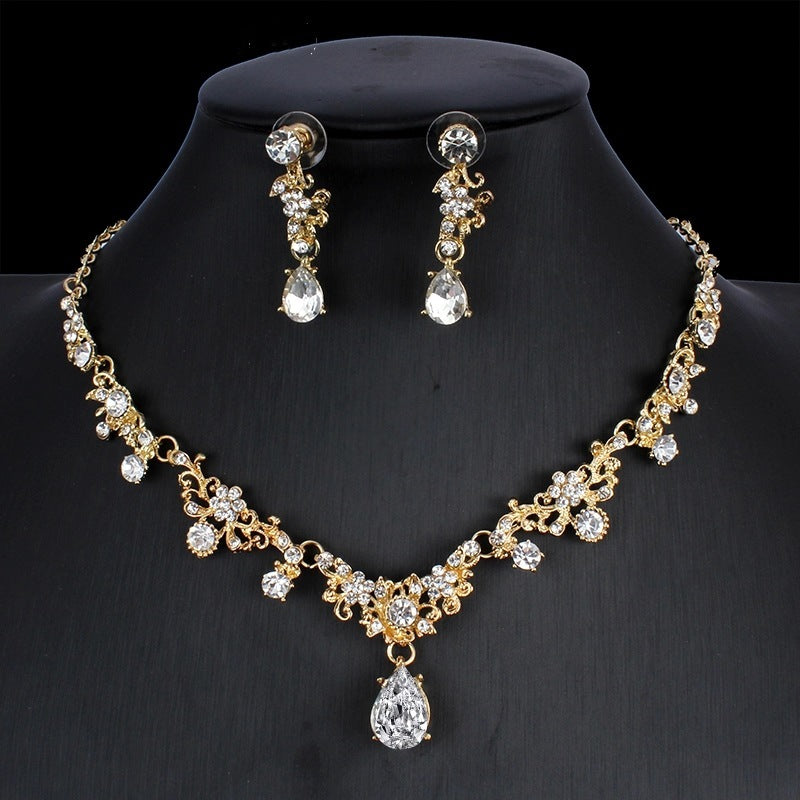 Golden Zircon Jewelry Set Bridal Necklace Earrings Wedding Two-piece Set - 𝓢𝓱𝓸𝓹𝓵𝓮𝓬𝔂