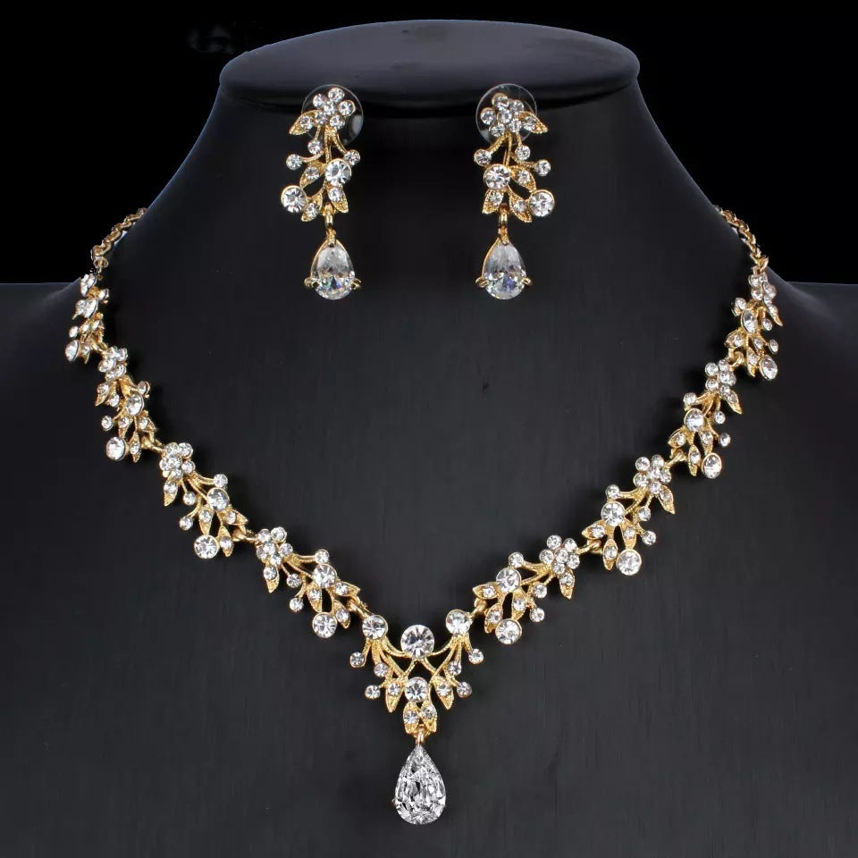 Golden Zircon Jewelry Set Bridal Necklace Earrings Wedding Two-piece Set - 𝓢𝓱𝓸𝓹𝓵𝓮𝓬𝔂
