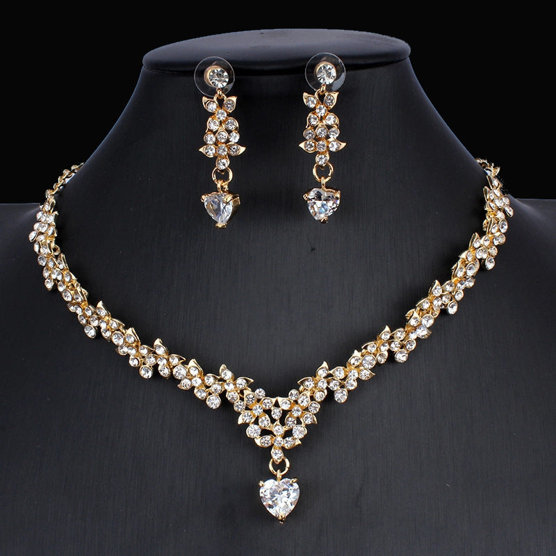 Golden Zircon Jewelry Set Bridal Necklace Earrings Wedding Two-piece Set - 𝓢𝓱𝓸𝓹𝓵𝓮𝓬𝔂
