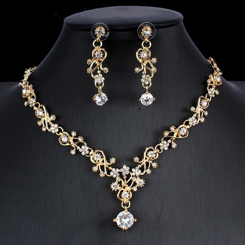 Golden Zircon Jewelry Set Bridal Necklace Earrings Wedding Two-piece Set - 𝓢𝓱𝓸𝓹𝓵𝓮𝓬𝔂