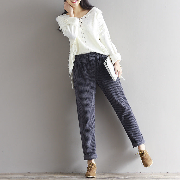 Large Size Women's Art Fan Xian Thin Corduroy Pants Autumn And Winter Loose Casual Trousers - 𝓢𝓱𝓸𝓹𝓵𝓮𝓬𝔂