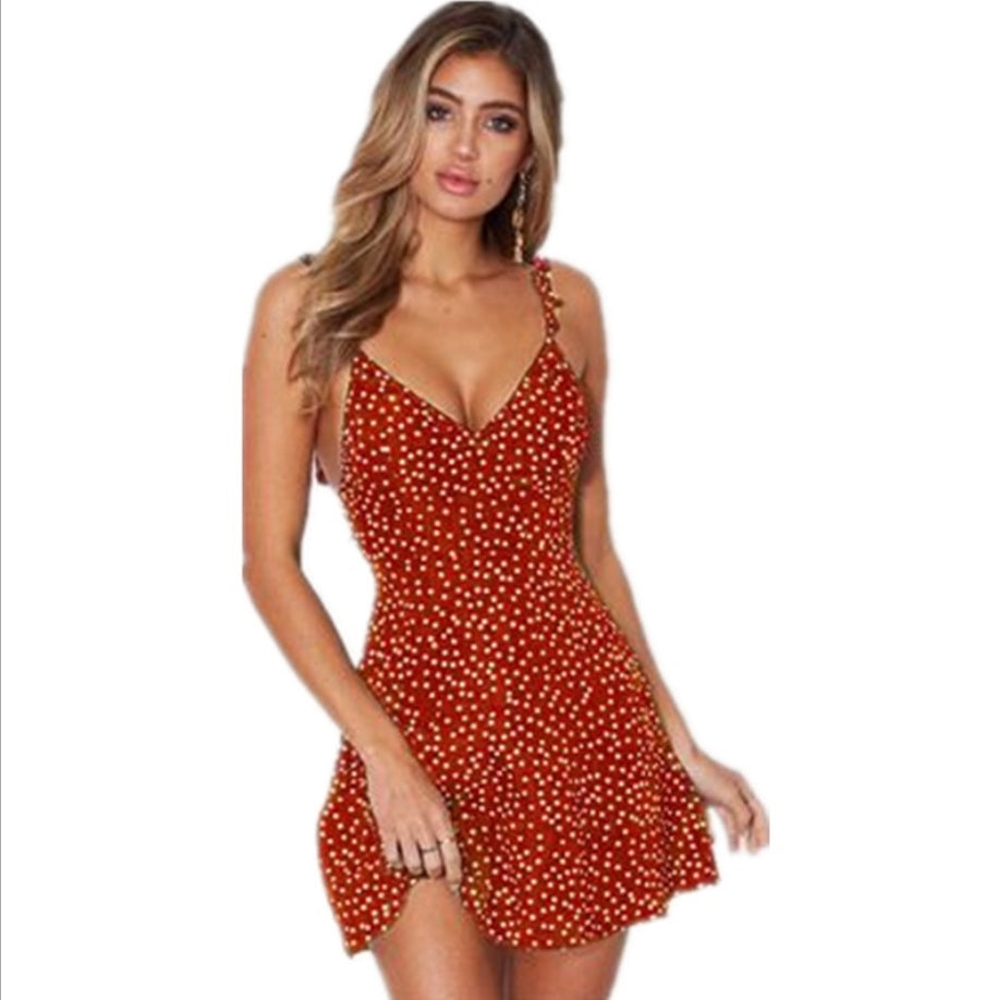 Polka-dot Strappy Dress Women Summer Fashion Beach Sundress - 𝓢𝓱𝓸𝓹𝓵𝓮𝓬𝔂