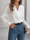Fashion V-Neck Long Sleeve Shirt Elegant Commuter Solid Blouse Office Women's Clothing - 𝓢𝓱𝓸𝓹𝓵𝓮𝓬𝔂