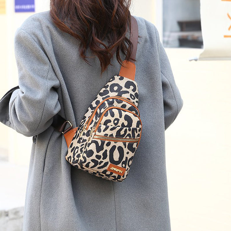 Leopard Print Sling Chest Bag With Headphone Jack Crossbody Backpack Shoulder Bag Women - 𝓢𝓱𝓸𝓹𝓵𝓮𝓬𝔂