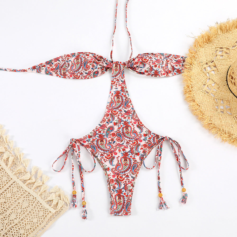 Lace-up One-piece Swimsuit Women's Halter Design Sense