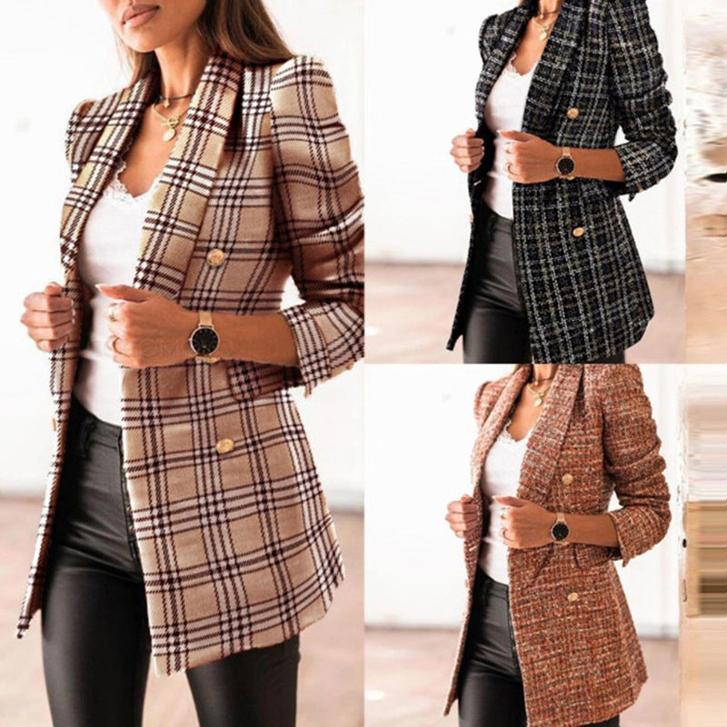 Spring Fashion Printed Long Sleeve Double Breasted Blazer Collar Coat - 𝓢𝓱𝓸𝓹𝓵𝓮𝓬𝔂