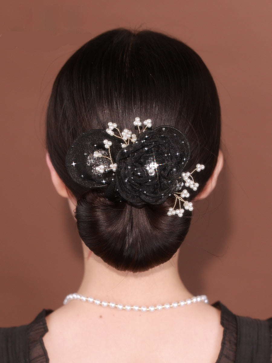Starry Sky Flower Style Updo Topknot Hair Clip Black Exquisite Headdress - 𝓢𝓱𝓸𝓹𝓵𝓮𝓬𝔂