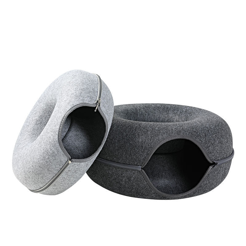 Four Seasons Available Cat Nest Round Woolen Felt Pet Dual-use Cat Nest Tunnel Interactive Training Toy Grey Felt Cat Nest - 𝓢𝓱𝓸𝓹𝓵𝓮𝓬𝔂