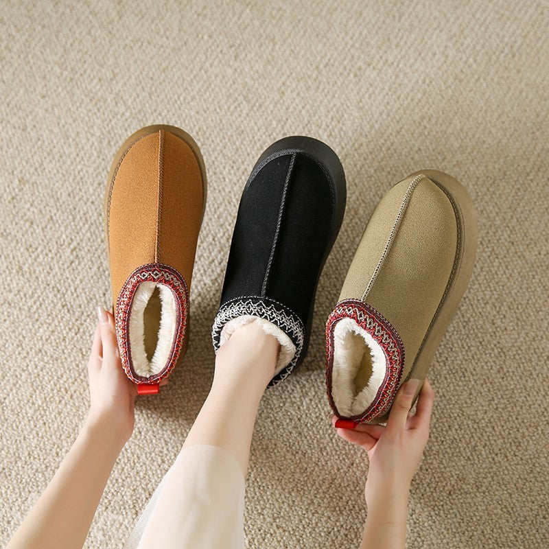 Baotou Plush Half Slippers Home Snow Boots Women's Fleece Warm Thick Bottom Cotton Shoes Ankle Flats - 𝓢𝓱𝓸𝓹𝓵𝓮𝓬𝔂
