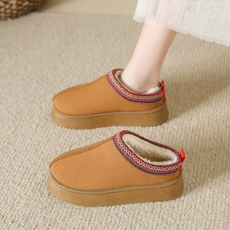 Baotou Plush Half Slippers Home Snow Boots Women's Fleece Warm Thick Bottom Cotton Shoes Ankle Flats - 𝓢𝓱𝓸𝓹𝓵𝓮𝓬𝔂