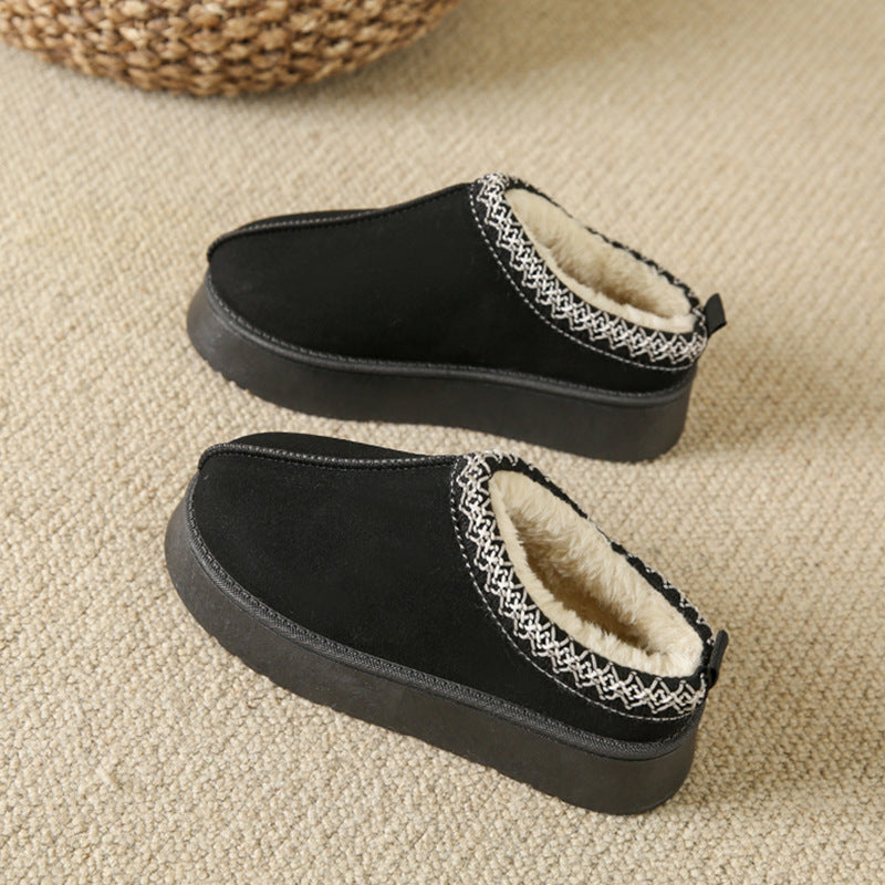 Baotou Plush Half Slippers Home Snow Boots Women's Fleece Warm Thick Bottom Cotton Shoes Ankle Flats - 𝓢𝓱𝓸𝓹𝓵𝓮𝓬𝔂