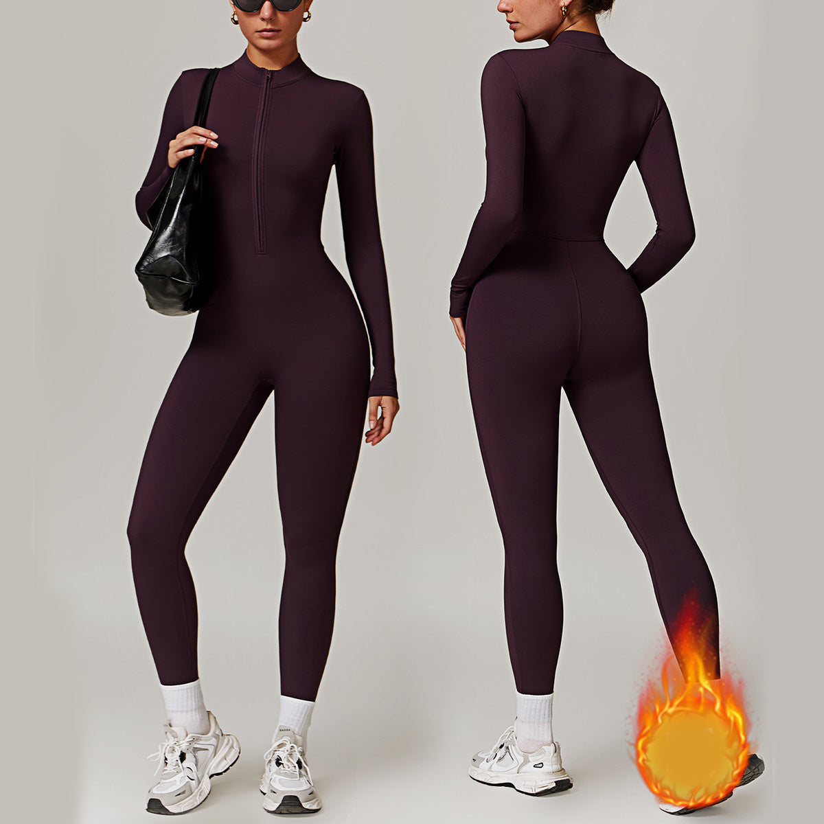 Warm Zipper Long-sleeved Jumpsuit Yoga Fitness Sports Pants Breathable Bodysuit Women's Clothing - 𝓢𝓱𝓸𝓹𝓵𝓮𝓬𝔂