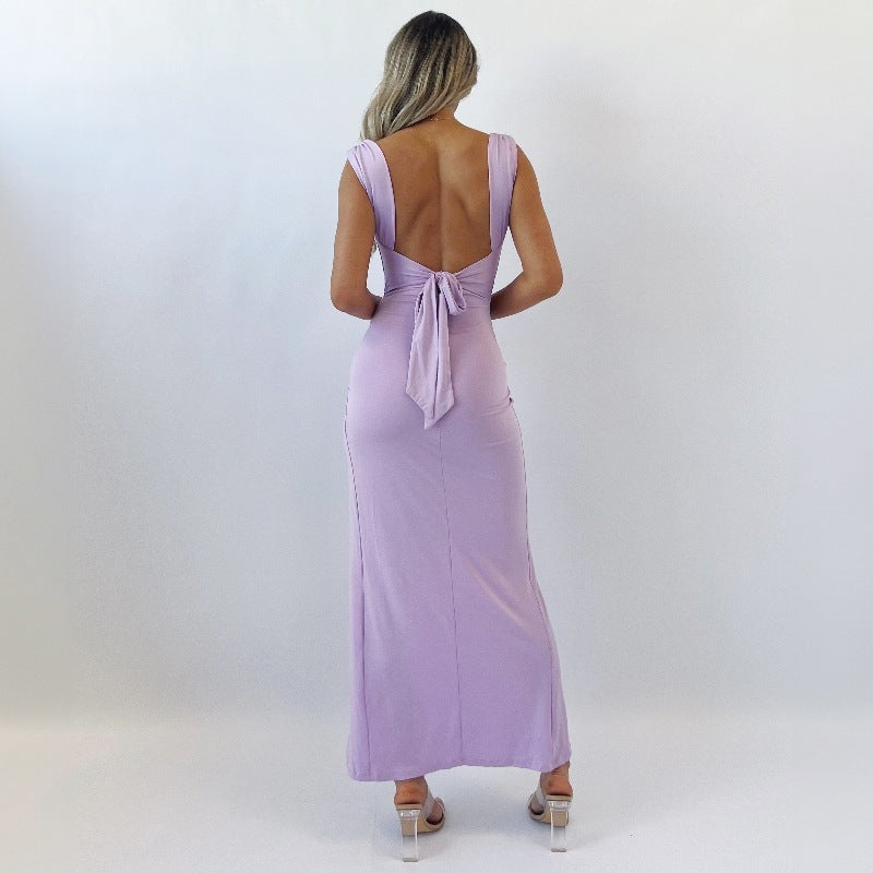 Slim Sleeveless Slit Dress With Back Tie Design Fashion Temperament Dresses For Women Clothing - 𝓢𝓱𝓸𝓹𝓵𝓮𝓬𝔂