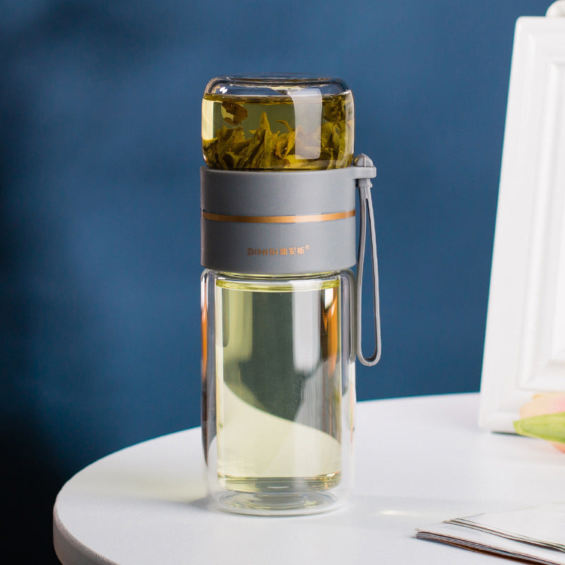 Glass Water Bottle With Tea Infuser Filter Tea Separation Double Wall Glass Bottle Leakproof Water Bottle - 𝓢𝓱𝓸𝓹𝓵𝓮𝓬𝔂