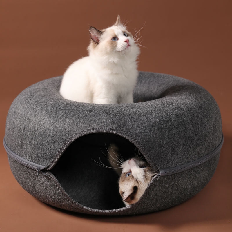 Four Seasons Available Cat Nest Round Woolen Felt Pet Dual-use Cat Nest Tunnel Interactive Training Toy Grey Felt Cat Nest - 𝓢𝓱𝓸𝓹𝓵𝓮𝓬𝔂