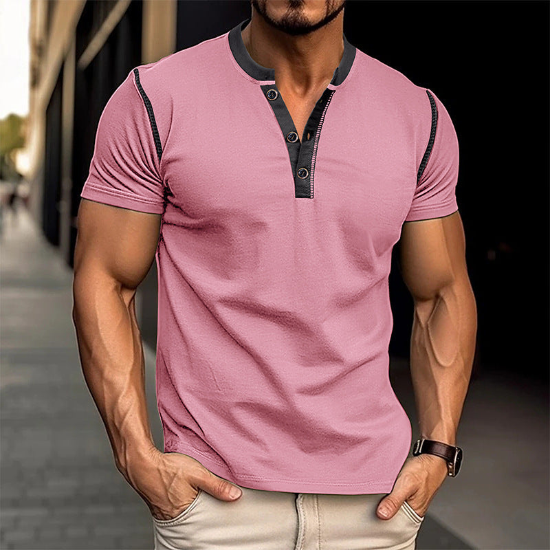 Fashion Short-sleeved Polo Shirt Summer Button V-neck T-shirt Tops Mens Clothing - 𝓢𝓱𝓸𝓹𝓵𝓮𝓬𝔂