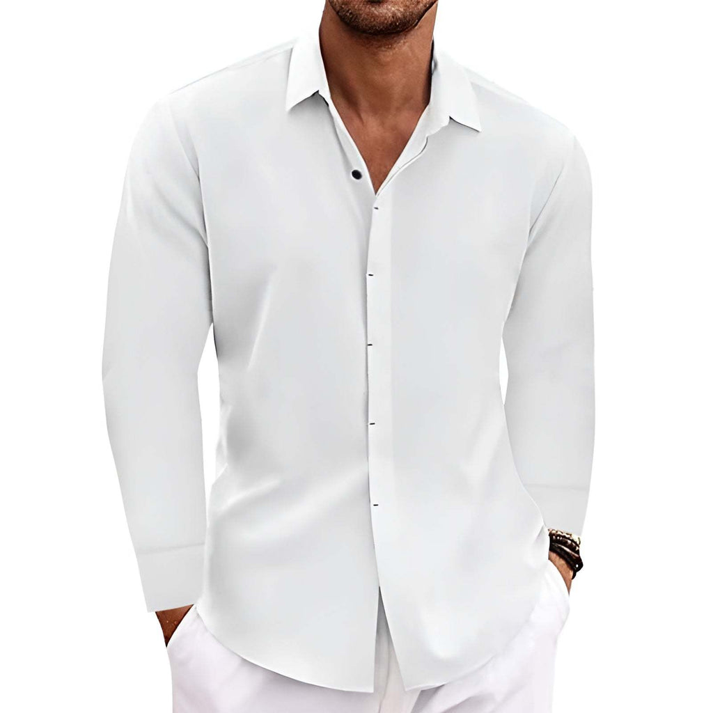 Long Sleeve T-shirt Undershirt Solid Color Long Sleeve Cotton Linen Shirt Men - 𝓢𝓱𝓸𝓹𝓵𝓮𝓬𝔂