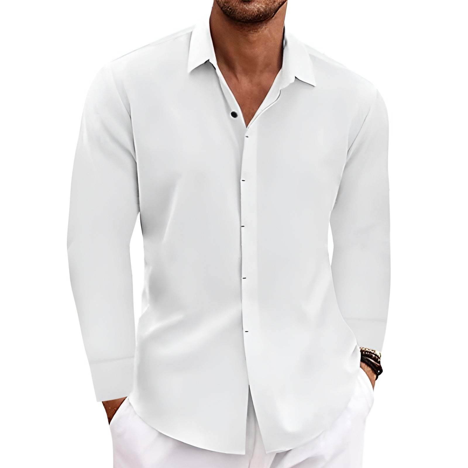 Long Sleeve T-shirt Undershirt Solid Color Long Sleeve Cotton Linen Shirt Men - 𝓢𝓱𝓸𝓹𝓵𝓮𝓬𝔂