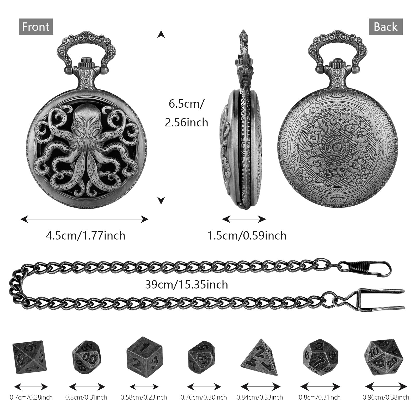 Thick Chain Octopus Symmetrical Pocket Watch Set And Mini DND Dice Set, Equipped With 7 Game Polyhedral Metal Dice Dragons And Dungeon Tabletop Role-playing Game Dice - 𝓢𝓱𝓸𝓹𝓵𝓮𝓬𝔂