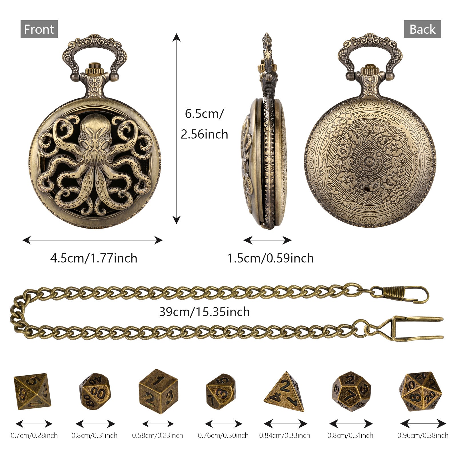 Thick Chain Octopus Symmetrical Pocket Watch Set And Mini DND Dice Set, Equipped With 7 Game Polyhedral Metal Dice Dragons And Dungeon Tabletop Role-playing Game Dice - 𝓢𝓱𝓸𝓹𝓵𝓮𝓬𝔂