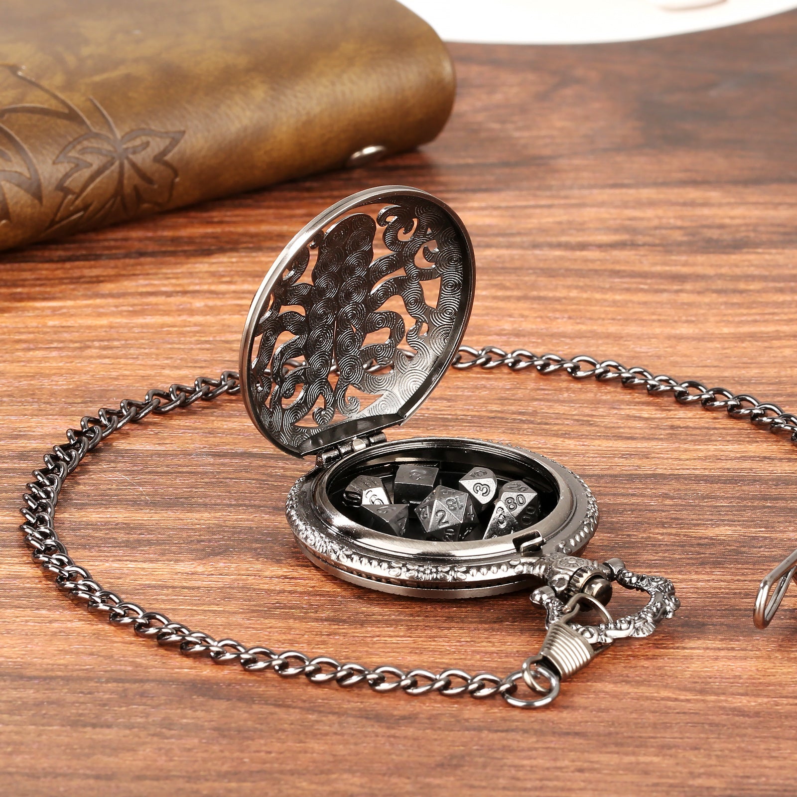 Thick Chain Octopus Symmetrical Pocket Watch Set And Mini DND Dice Set, Equipped With 7 Game Polyhedral Metal Dice Dragons And Dungeon Tabletop Role-playing Game Dice - 𝓢𝓱𝓸𝓹𝓵𝓮𝓬𝔂