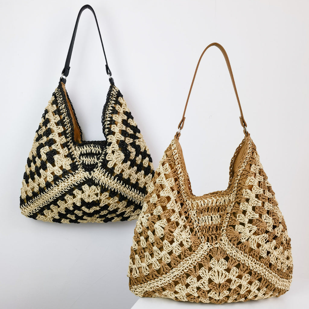 Women's Fashion Handmade Straw Woven Hollow Contrast Color Weave Shoulder Bag - 𝓢𝓱𝓸𝓹𝓵𝓮𝓬𝔂
