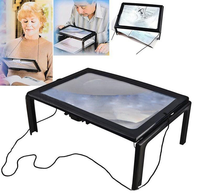 Desktop Magnifying Glass With 4 Led Lights Ultrathin A4 FullPage Large Reading Magnifier The Good Gift For Elders HY52 - 𝓢𝓱𝓸𝓹𝓵𝓮𝓬𝔂
