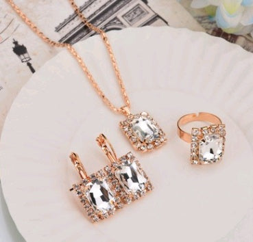 Europe And The United States Personalized Water Drop Color Diamond Necklace, Earrings, Rings Set, Shiny High-end Bridal Jewelry Wholesale - 𝓢𝓱𝓸𝓹𝓵𝓮𝓬𝔂