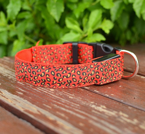LED Dog Collar Safety Adjustable Nylon Leopard Pet Collar - 𝓢𝓱𝓸𝓹𝓵𝓮𝓬𝔂