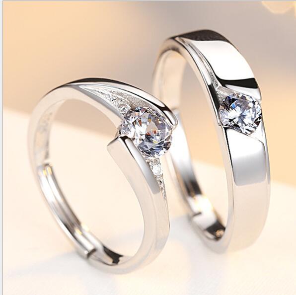 Simulation Diamond Ring Couple Rings A Pair of Live 925 Silver Men and Women Marriage Rings Lettering Rings Diamond Rings - 𝓢𝓱𝓸𝓹𝓵𝓮𝓬𝔂