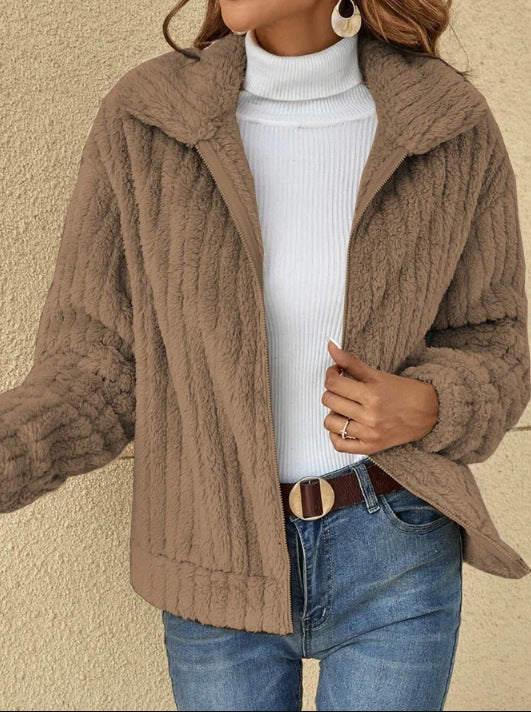 Women's Fleece Lapel Cropped Jacket - 𝓢𝓱𝓸𝓹𝓵𝓮𝓬𝔂