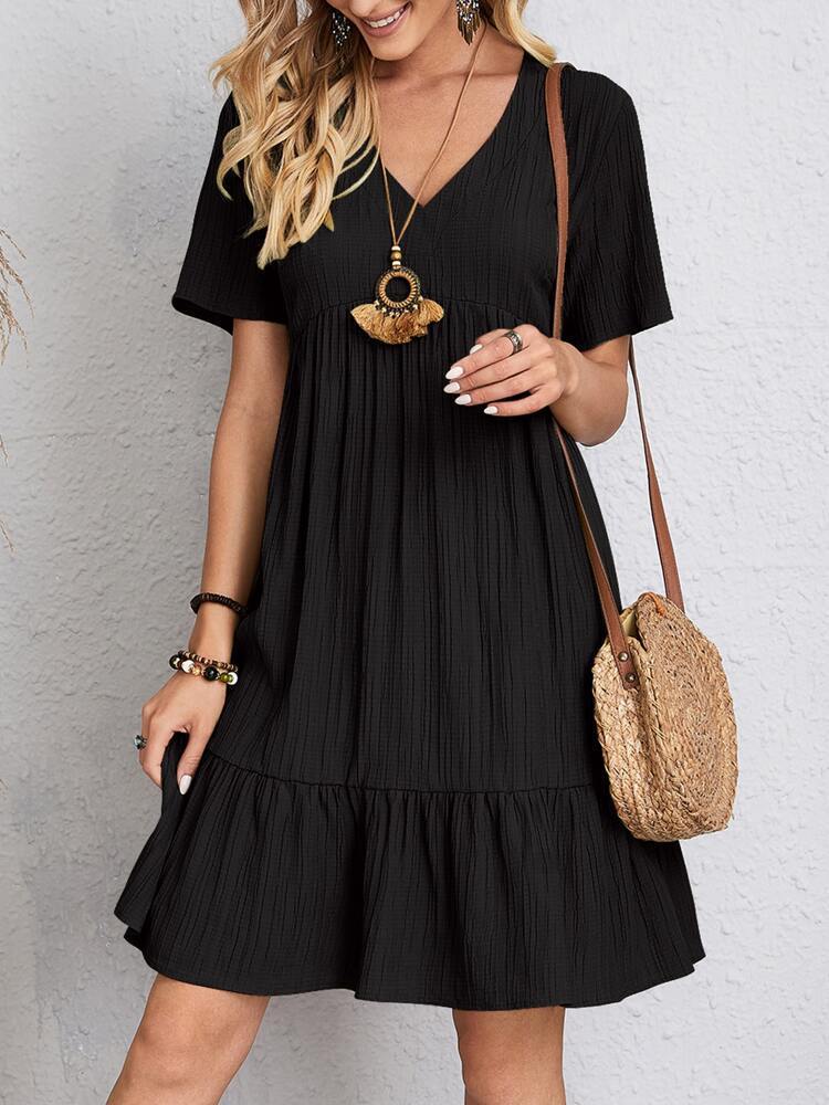 V-neck Short Sleeve Dress Summer Fashion Casual Loose Ruffled Dresses Beach Clothing Women - 𝓢𝓱𝓸𝓹𝓵𝓮𝓬𝔂