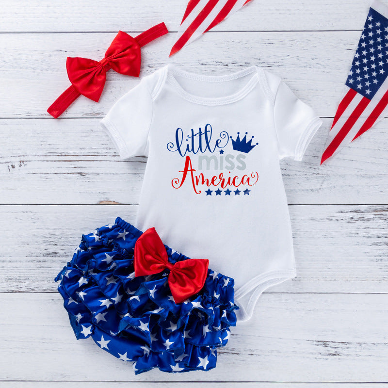 American Independence Day Baby Clothes Cartoon Letter Short Sleeve Romper - 𝓢𝓱𝓸𝓹𝓵𝓮𝓬𝔂