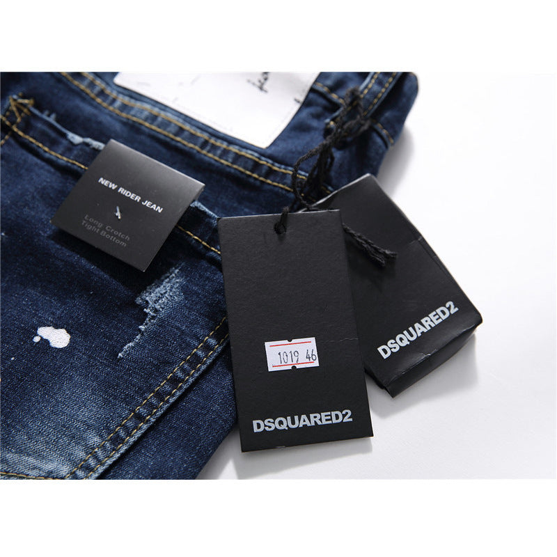 men jeans famous D2 Men slim jeans pants mens denim trousers zipper blue hole Pencil Pants - 𝓢𝓱𝓸𝓹𝓵𝓮𝓬𝔂