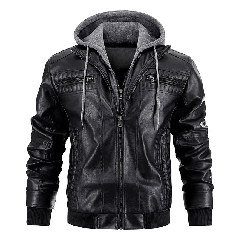 Hooded Jacket With Zipper Pockets Fashion Warm Pu Leather Coat Mens Clothing - 𝓢𝓱𝓸𝓹𝓵𝓮𝓬𝔂