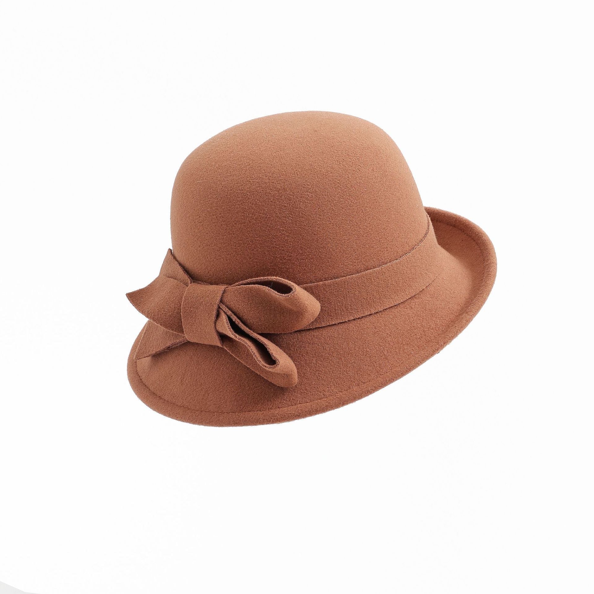 Women's French-style Elegant Retro Woolen Bowler Hat Curling Bow - 𝓢𝓱𝓸𝓹𝓵𝓮𝓬𝔂