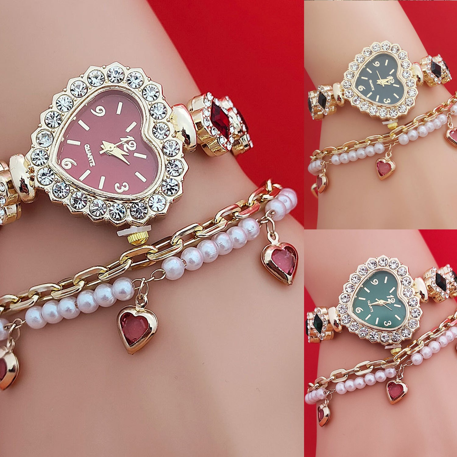 Fashion Love Shape Bracelet Watch Set Diamond Colored Heart Quartz Watch Women's Fashion Jewelry Set Valentine's Day Gift - 𝓢𝓱𝓸𝓹𝓵𝓮𝓬𝔂