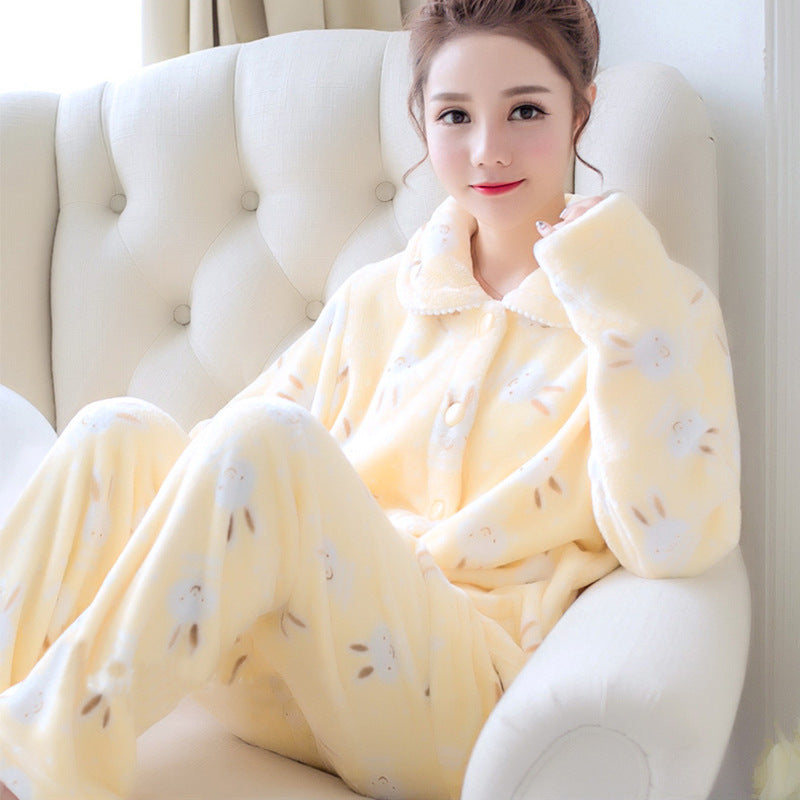 Autumn And Winter Fleece-lined Thickened Sweet Cardigan Flannel Homewear Pajamas - 𝓢𝓱𝓸𝓹𝓵𝓮𝓬𝔂