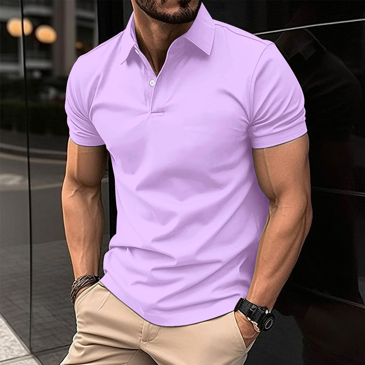 Summer Short Sleeve Polo Shirt Men Solid Color Button Lapel Button Top - 𝓢𝓱𝓸𝓹𝓵𝓮𝓬𝔂