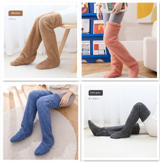 Over Knee High Fuzzy Long Socks Winter Warm Cold Leg Knee Joint Cold-proof Stockings Home Floor Sleeping Socks - 𝓢𝓱𝓸𝓹𝓵𝓮𝓬𝔂