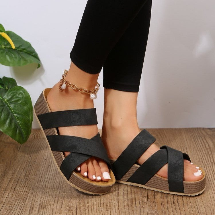 Woven Cross-strap Slippers Summer Platform Sandals Women Flat Beach Shoes - 𝓢𝓱𝓸𝓹𝓵𝓮𝓬𝔂
