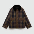 Autumn And Winter Plaid Fur Collar Cotton-padded Coat