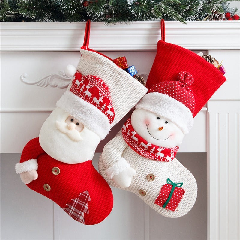 Large Red White Knitted Christmas Stocking Santa Claus Fireplace Decor Socks Xmas Gift Bags Candy Holder Decor For Home - 𝓢𝓱𝓸𝓹𝓵𝓮𝓬𝔂