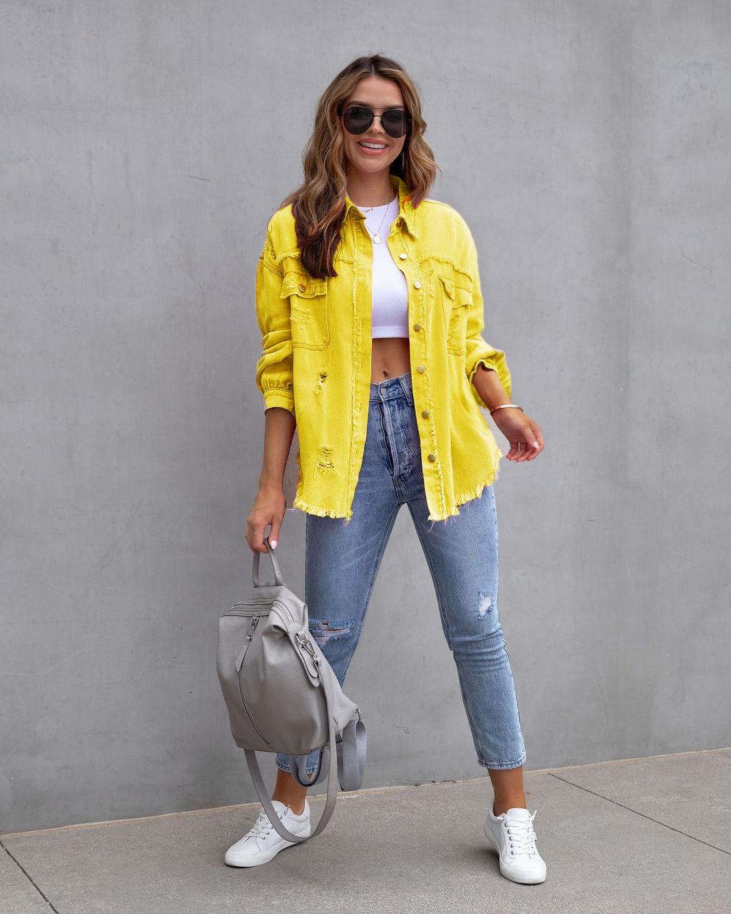 Fashion Ripped Shirt Jacket Female Autumn And Spring Casual Tops Womens Clothing - 𝓢𝓱𝓸𝓹𝓵𝓮𝓬𝔂