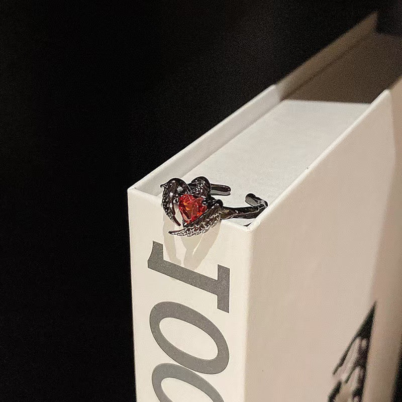 Black Crow Red Love Heart Earrings Personalized Niche